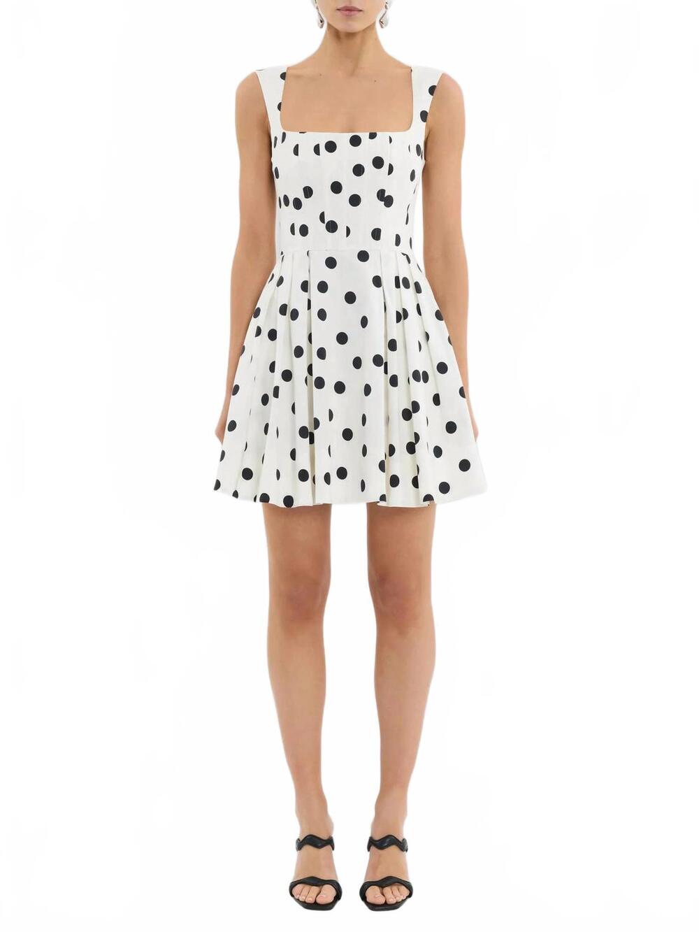 NEW REBECCA VALLANCE maisie mini polka dot mini dress in black/white
